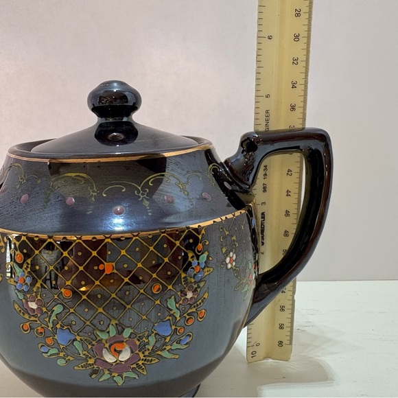 Japanese Moriage “Brown Betty” Teapot‎ Redware Hand Painted Vintage 1940s -50s - Picture 10 of 11